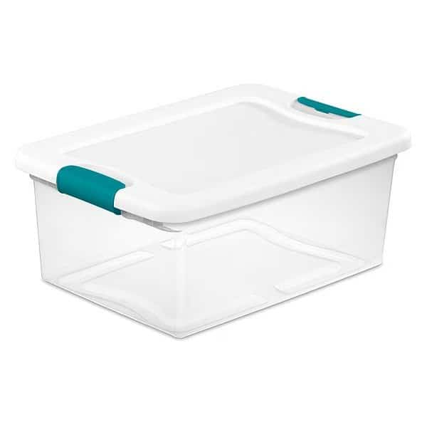 Storage Tote, 3.7 gal, 16-1/4 in L x 11-1/4 in W x 6-3/4 in H, Clear/White, Polypropylene