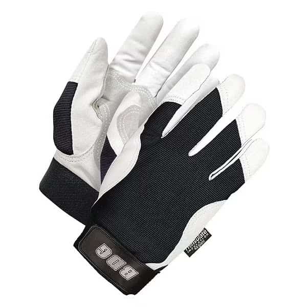X-Site Mechanics Gloves, Goatskin Palm, Spandex Back, M, Black/White