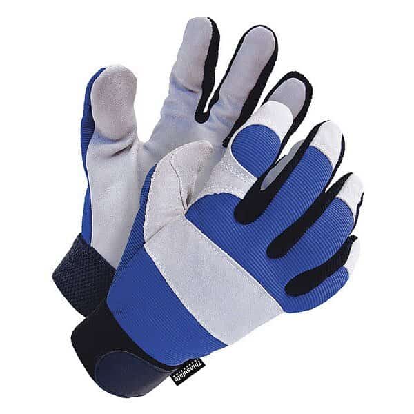 X-Site Mechanics Gloves, Cowhide Palm, Spandex Back, XL, Blue/Gray