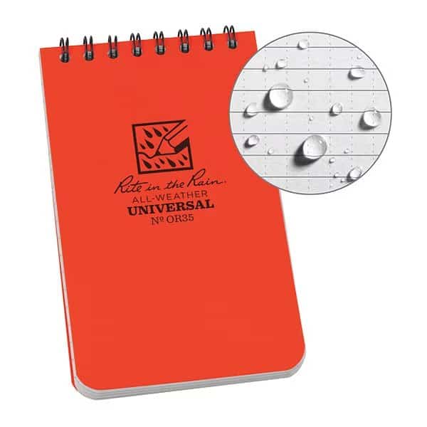 Notebook, Polydura, 3" x 5" Size, RITE IN THE RAIN, Mfr# OR35