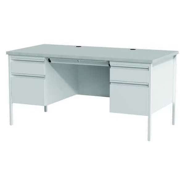 Office Desk, Double Pedestal, 60"W x 30"D, Gray/Gray