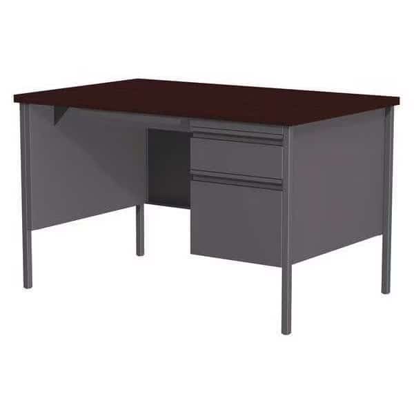 Pedestal Desk 30" D X 29-1/2" H, 48" W X Laminate, Charcoal/Mahogany