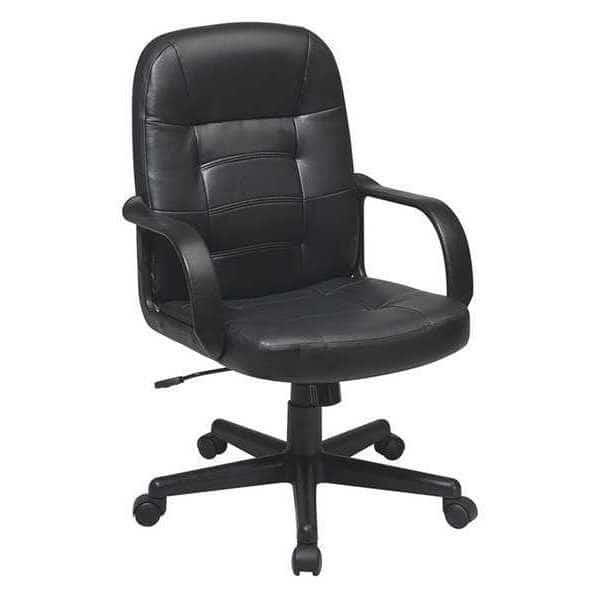 Leather Executive Chair, 16-3/4" to 20-1/2", Loop Arms, Black, Work Smart, Mfr#: EC3393-EC3