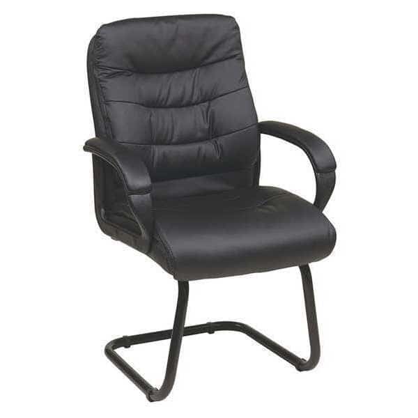FL Visitors Chair, Black Back, 26 in W 26-3/4" L 41" H, Padded Loop, Leather Seat