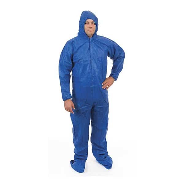 Disposable Coverall, Hooded, 2XL, SMS, Zipper, Elastic Cuff, Attached Boots Ankle, Serged Seam