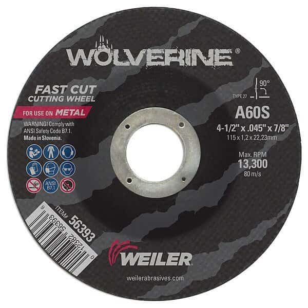 4-1/2"x.045" Wolverine Type 27 Cutting Wheel A60S 7/8" A.H.