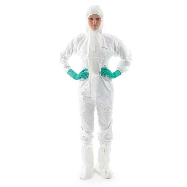 Disposable Coveralls, Hooded, XL, Non-Porous Film Laminate, Zipper, Elastic Cuff, Elastic Ankle