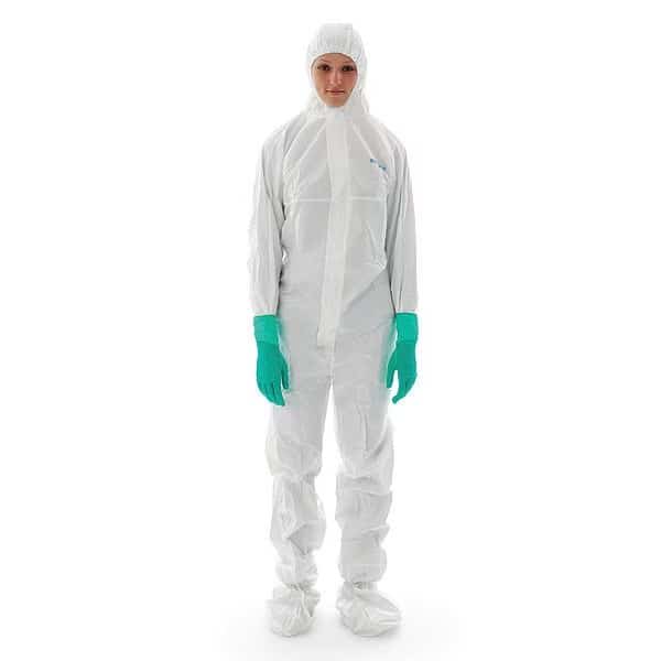 Disposable Coveralls, Hooded, S, Non-Porous Film Laminate, Zipper, Elastic Cuff, Elastic Ankle