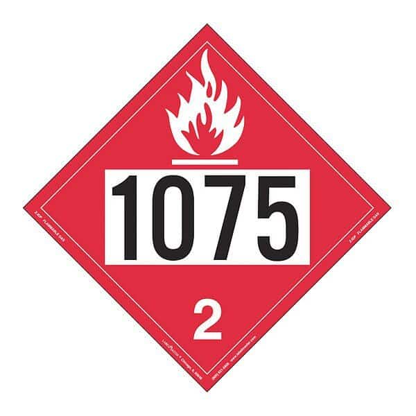 Flammable Gas Placard, UN 1075, PK25