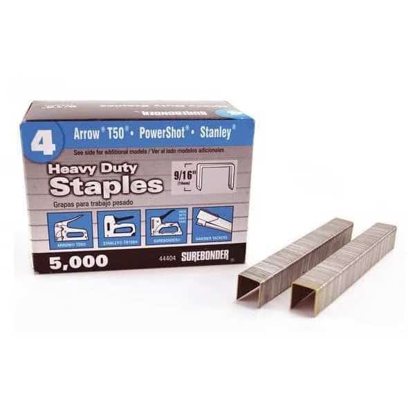 Heavy Duty Staples, Narrow Crown, 9/16 in Leg L, Steel, 5000 PK