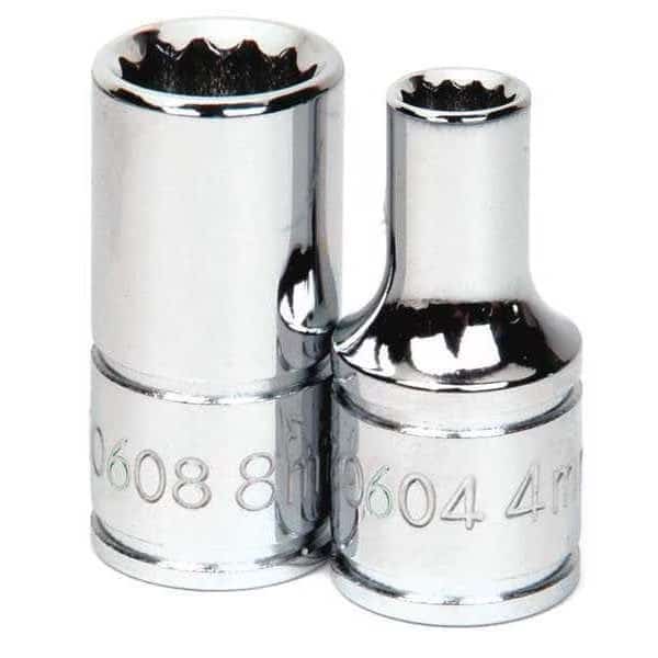 1/4" Drive, 9mm Metric Socket, 12 Points, 1/4" D, 12Pt, 9mm