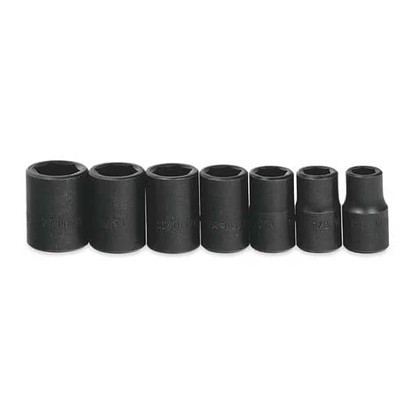 Impact Socket Set, 1/2" D, 6Pt 7pcs. SAE, JHWWS-4-7RC
