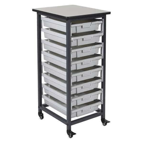 Mobile Bin Storage Unit - Single Row with Small Gray Bins