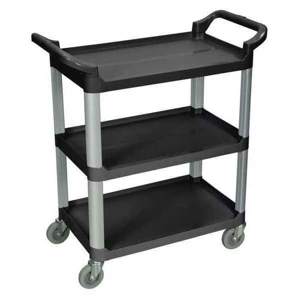 Serving Cart, (3) Shelves, Polypropylene (Shelf)/Aluminum (Upright), 200 lb Load Capacity, 3 Shelves