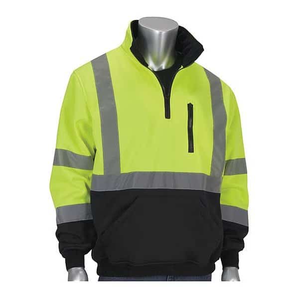 Hi-Visibility Sweats, Lime Yl, 1/4 Zip, L