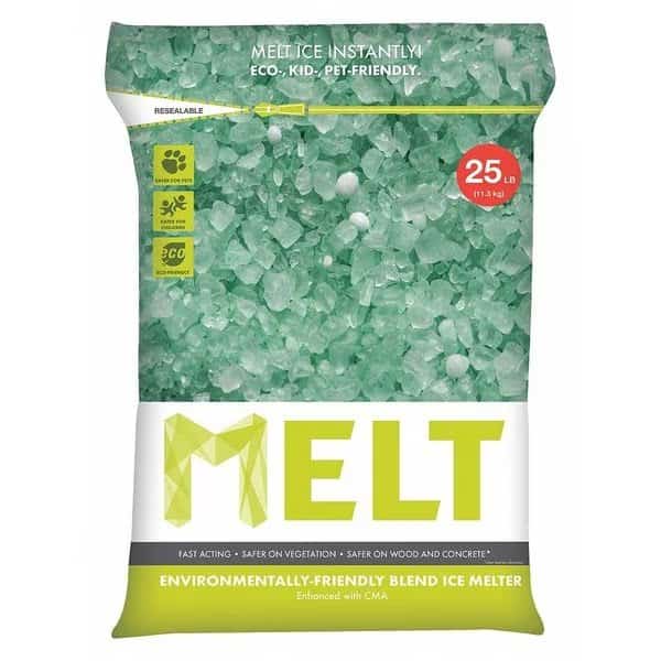 Eviro-Blend Ice Melt, 25 lb Bag, Green-Coated Crystals, Melts to -10 Degrees