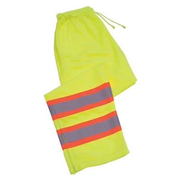 Pants, Class E, Hi-Viz, Lime, Polyester, XL, ERB SAFETY, Mfr# 65026