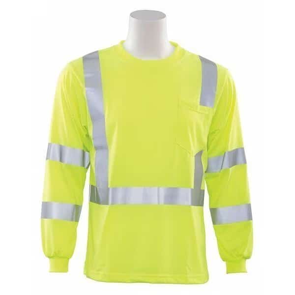 Hi-Vis Long Sleeve Shirt, Class 3, Type R, 100% Polyester Jersey with Moisture Wicking, Lime, 2XL