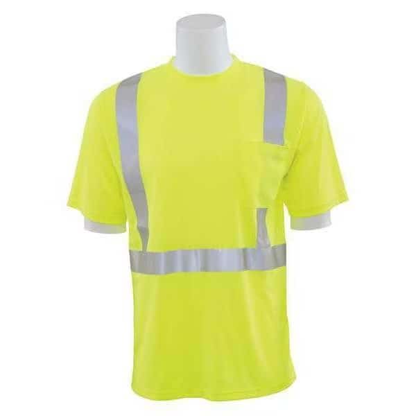 T-Shirt, Class 2, Hi-Viz, Lime, 5XL, Material: 100% Polyester Birdseye Mesh with Moisture Wicking