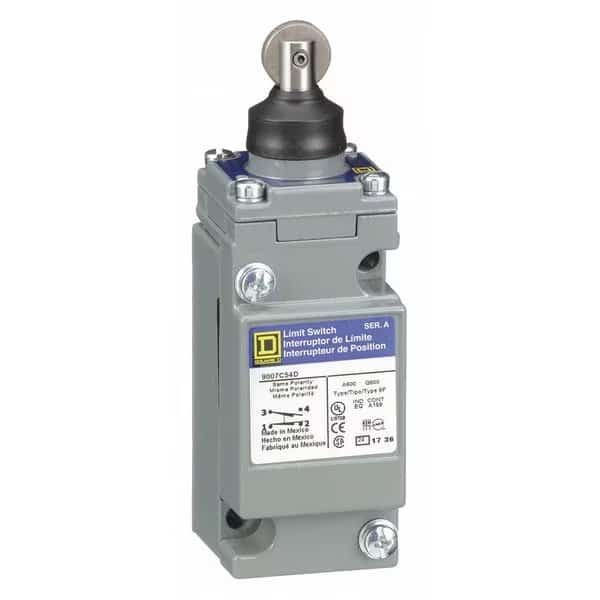 Heavy Duty Limit Switch, Plunger, Roller, 1NC/1NO, 10A @ 600V AC, SQUARE D, Mfr# 9007C54D
