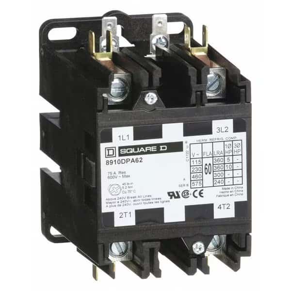 120VAC Non-Reversing Definite Purpose Contactor 2P 60A, SQUARE D, Mfr# 8910DPA62V02