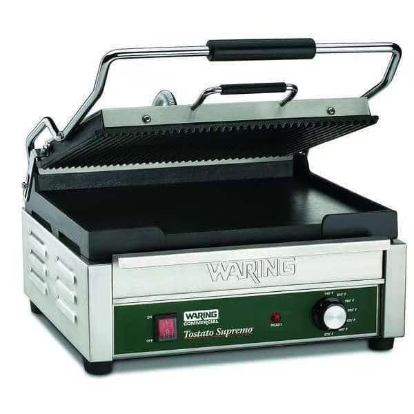 Ribbed Top Plate, Flat Bottom Plate Panini Grill 17 1/2" x 16" x 9 1/2", Waring Commercial, Mfr#: WDG250