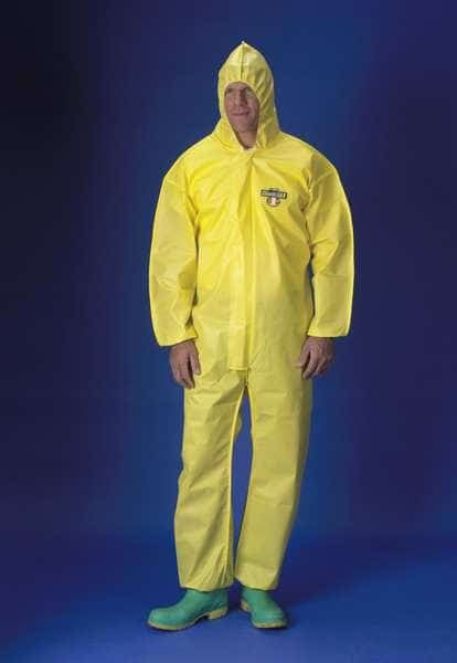 Disposable Coverall, Hooded, 2XL, Non-Woven Laminate Polyethylene/Polypropylene, Zipper, Bound Seam