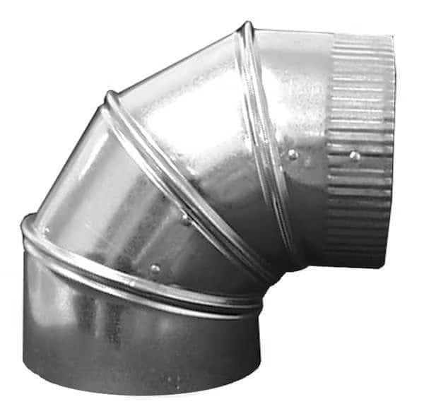 Round 90 Degree Elbow, 5 in Duct Dia, Galvanized Steel, 26 ga GA, 6 3/4 in W, 8" L, 6 3/4 in H