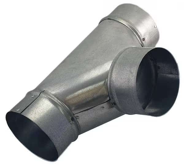 Round Duct Tee, 8 in Duct Dia, Galvanized Steel, 26 ga GA, 8 in W, 15-3/4" L, 12 1/8 in H