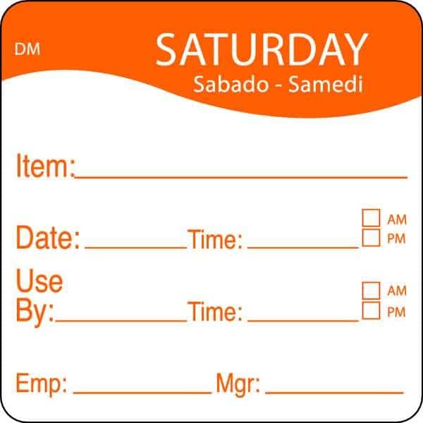 Day Label, Saturday, 4-1/2 In. W, PK250, DAYMARK, Mfr# 1100536