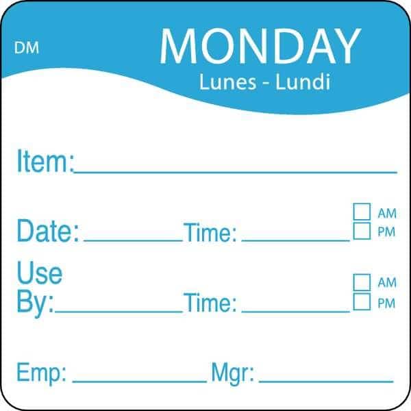 Day Label, Monday, 2-5/9 In. W, PK250