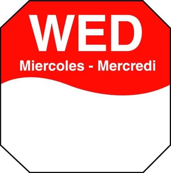 Day Label, Wednesday, 3 In. W, PK1000