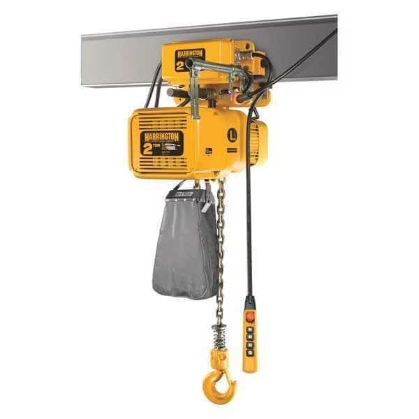 Electric Chain Hoist, 1,000 lb, 20 ft, Motorized Trolley, 115/230V, Yellow