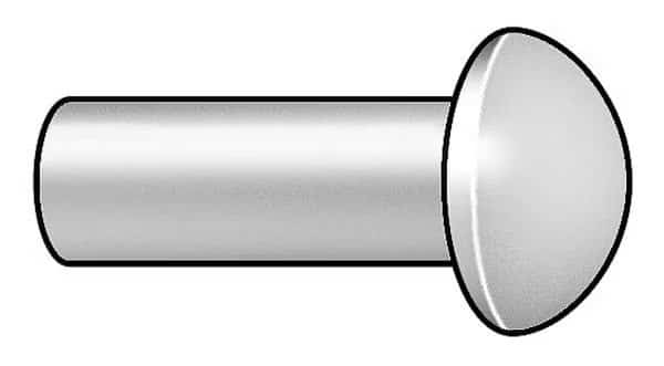 Solid Rivet, Round Head, 0.1563 in Dia., 0.3125 in L, Aluminum Body, 250 PK