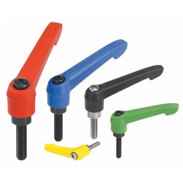 Adjustable Handle Size: 5, M16X70, Plastic, Yellow RAL 1021, Comp: Steel