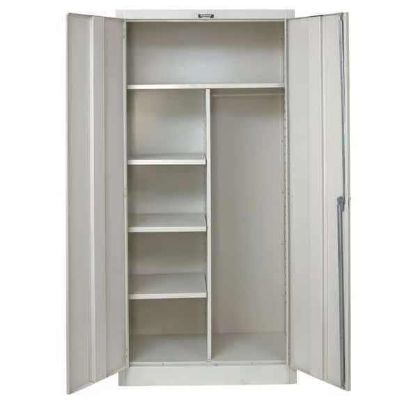 Combo Wardrobe Storage Cabinet, 78 in H, 36 in W, 18 in D, Swing, Keyed, Tan, 4 Shelves, 0 Drawers