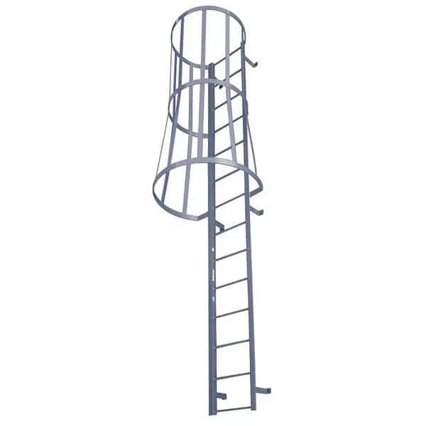 19 ft 3 in Overall H, Fixed Ladder with Safety Cage, Steel, 20 Steps, Top Exit, 300 lb Load Capacity