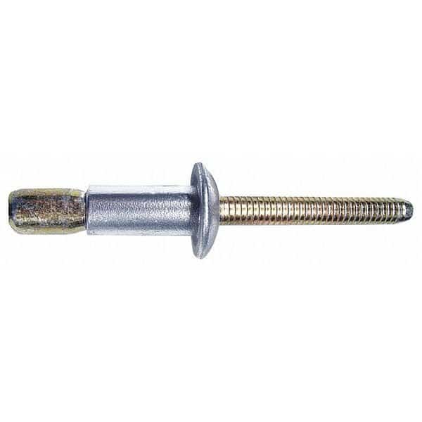 Blind Rivet, Dome Head, 1/4 in Dia., 9/16 in L, Steel Body, 25 PK