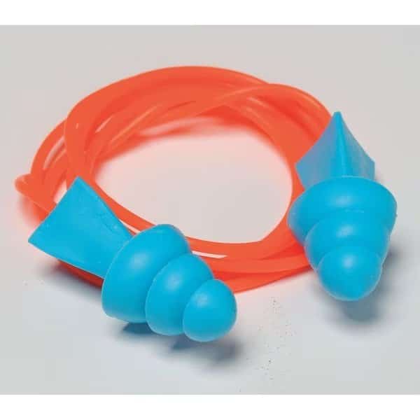 Tri-Grip Reusable Vinyl Ear Plugs, Flanged Shape, 27 dB, Blue, 1 PR