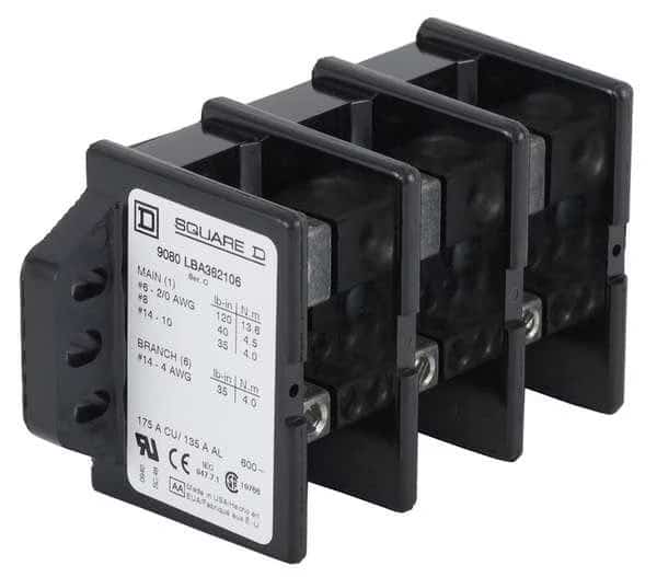 Pwr Dist Block, 335A, 2P, 6AWG-400 MCM, 600V, SQUARE D, Mfr# 9080LBA263106