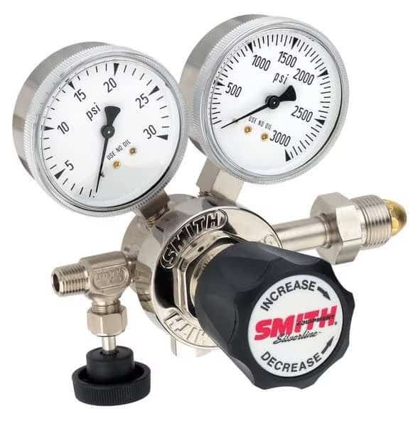 High Purity Gas Regulator, Argon, Helium, Nitrogen, Single Stage, 0.965"-14 Inlet, 1/4 in Outlet