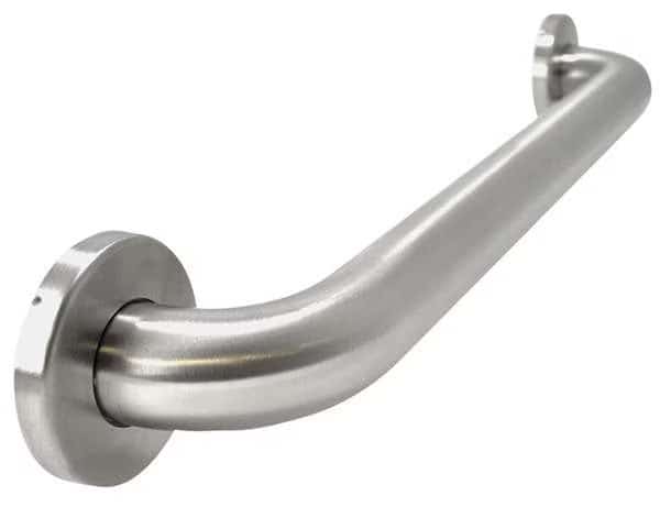 Wall Mounted ADA Compliant Grab Bar, 18 in L, 1-1/2 in Dia, Stainless Steel, Satin Finish, Silver