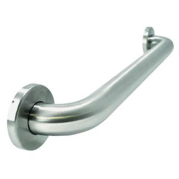 Wall Mounted ADA Compliant Grab Bar, 24 in L, 1-1/2 in Dia, Stainless Steel, Satin Finish, Silver