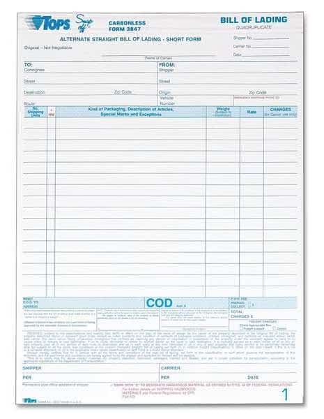 Bill of Lading Form, 8-1/2 x 11, PK50