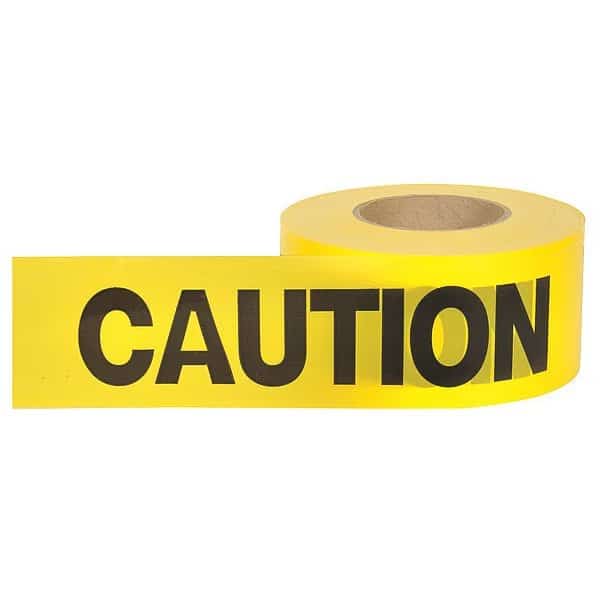 Barricade Tape, Caution, Yellow, 3 in Wide x 1,000 ft Length, Polyethylene, 2 mil