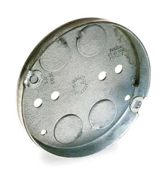 Electrical Box, 6 cu in, Ceiling Box Type, 2 Gangs, Galvanized Zinc, Round Shape