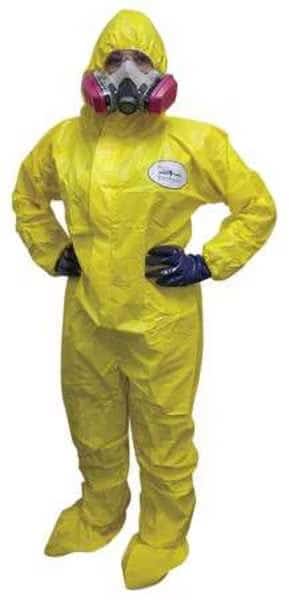 Disposable Coverall, Hooded, XL, Chemsplash 1(R), Zipper, Elastic Cuff, Attached Boots Ankle