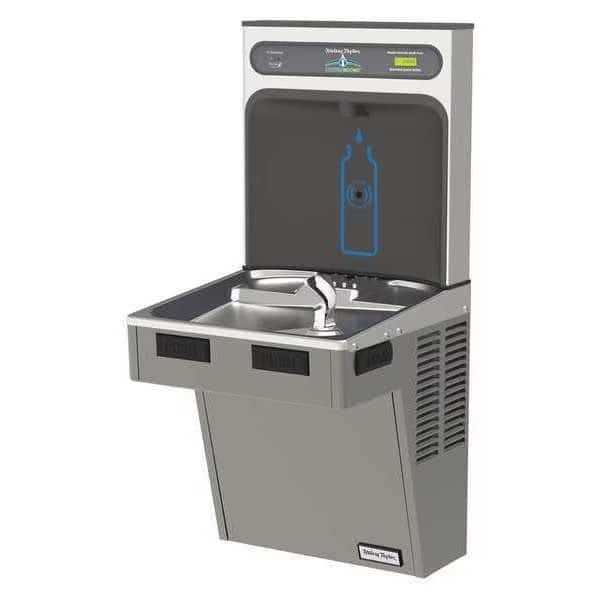 Drinking Fountain with Bottle Filler On-Wall Mount, 1 Levels, Silver, Indoor