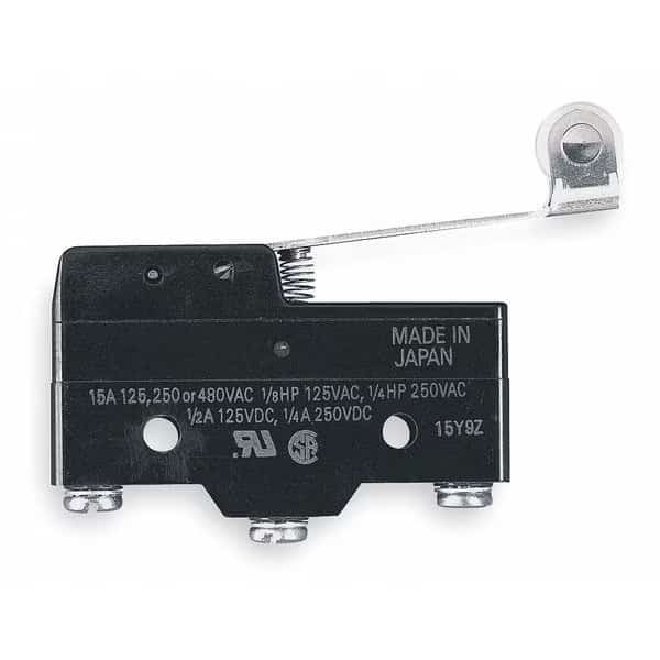 Industrial Snap Action Switch, Hinge Roller, Lever Actuator, SPDT, 20A @ 480V AC Contact Rating, OMRON, Mfr# A-20GV2-B7-K