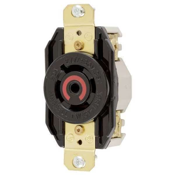 Locking Receptacle, L22-20R, 20 A, 277/480V AC, Three Phase, 4 Pole, Flush Mount, Screw Terminals